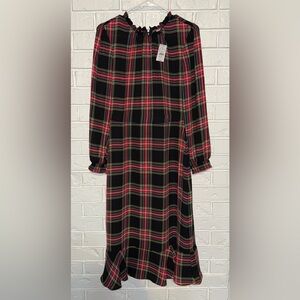 J. Crew Red and Black Plaid Long Sleeve Dress